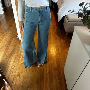 Something Navy- wide leg, two tone, split hem, denim jeans. Brand new with tags!